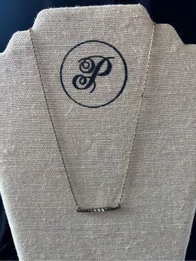 Delicate silver Bar Pendant Necklace with Crystal Accents